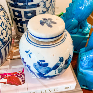 Antique-Style Mini Blue & White Bird Ginger Jar, 4.5” - Collectible Brooks