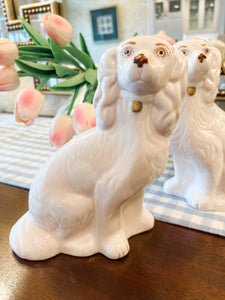 Pair of Medium Light Pink and White Staffordshire-Style Spaniels, 8”