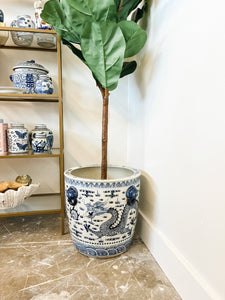 Antique-Style Blue and White Extra Large Planter with Dragon Pattern