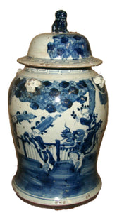 Antique-Style Blue & White Children Playing Temple Jar, 19”