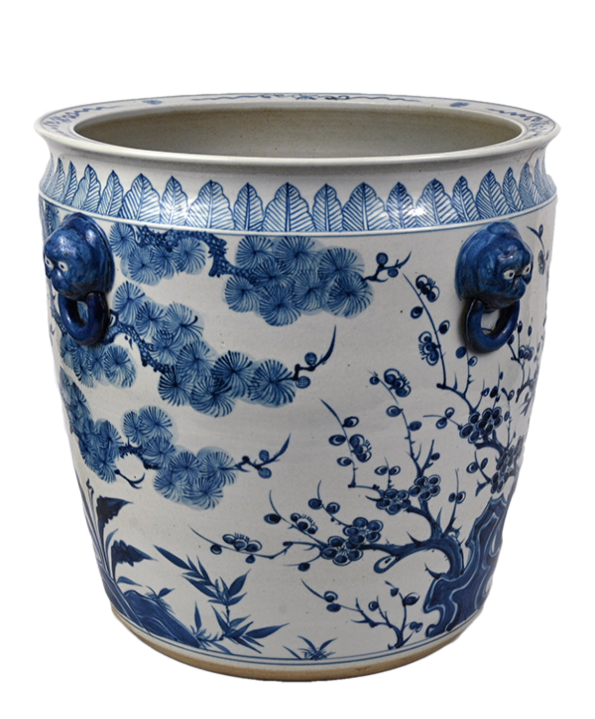 Antique-Style Blue and White Extra Large Planter with Tree Pattern