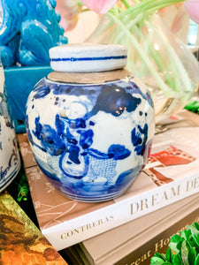 Shop Collectible Brooks for a wide selection of classic blue and white ginger jars, perfect for adding a touch of chinoiserie to your home decor!  This beautiful hand painted ginger jar made in antique style features a children playing design and a stands 4.5" tall. 