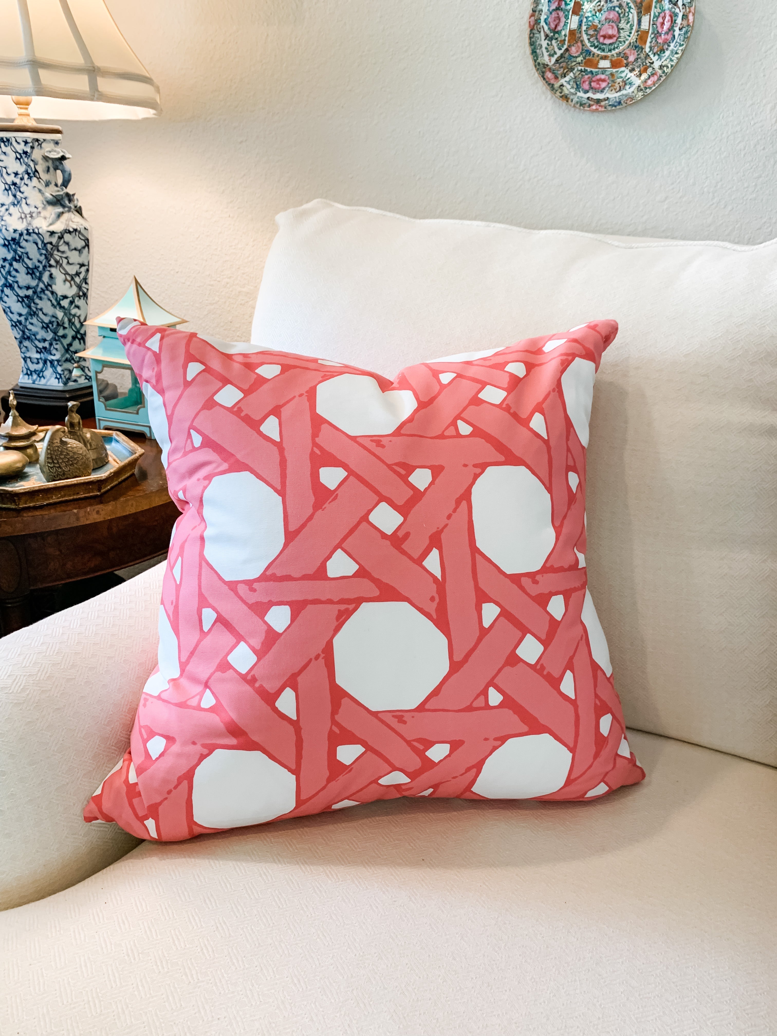 Cane Back Pillow, 20” - Coral - Collectible Brooks