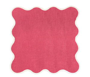 Linen Placemat/Napkin with Scalloped Edge, 17”x17”, Pink (Set of Four)