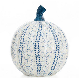 Blue and White Striated Porcelain Pumpkin, 9”