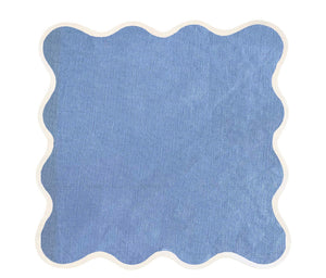 Linen Placemat/Napkin with Scalloped Edge, 17”x17”, Blue (Set of Four)