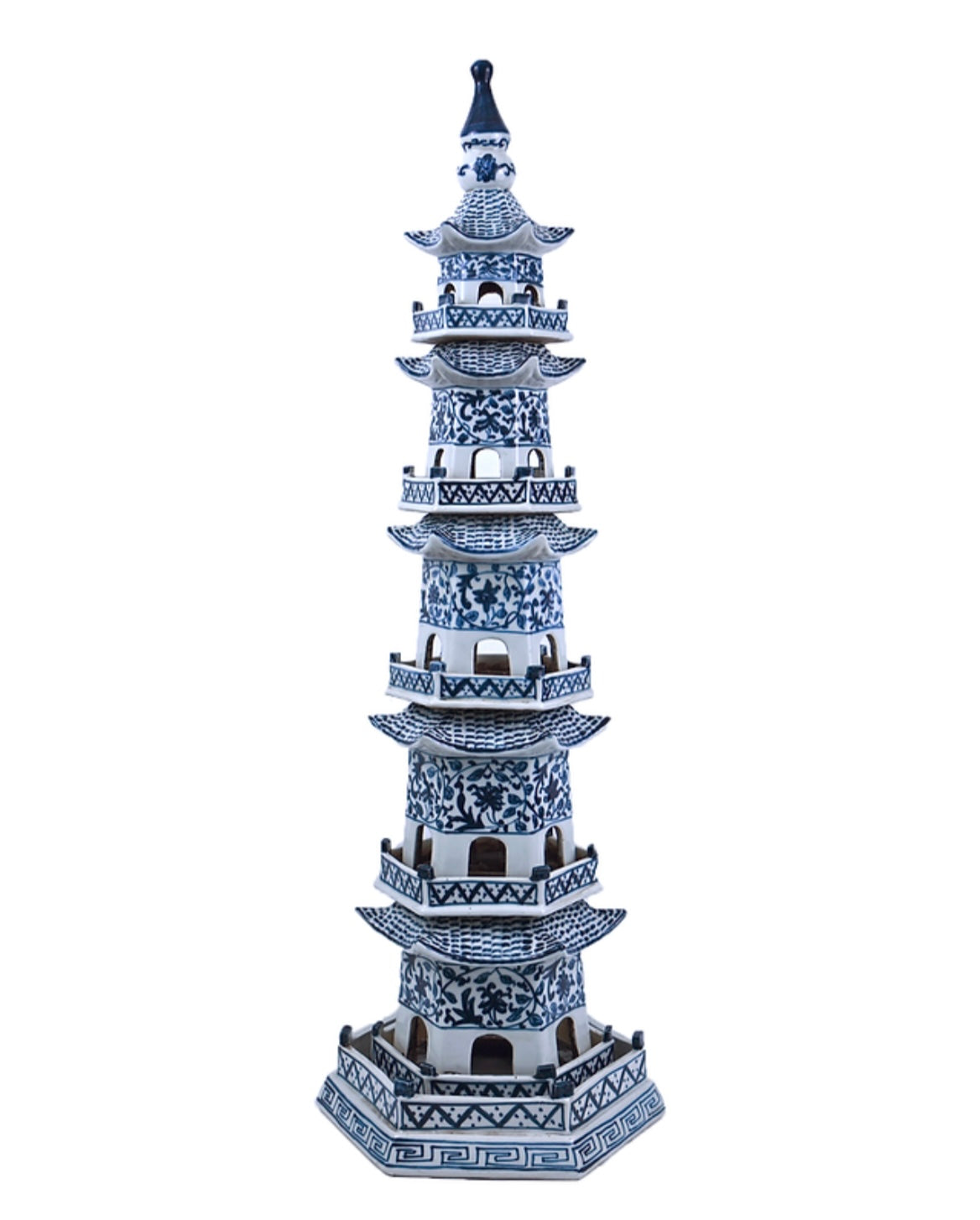 Antique-Style Handmade Blue and White Porcelain Pagoda, 31” FREE SHIPPING - Collectible Brooks